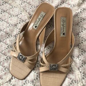 Brighton “Kayla” Tan Croc-Textured Heels with Decorative Buckles in size 9M.